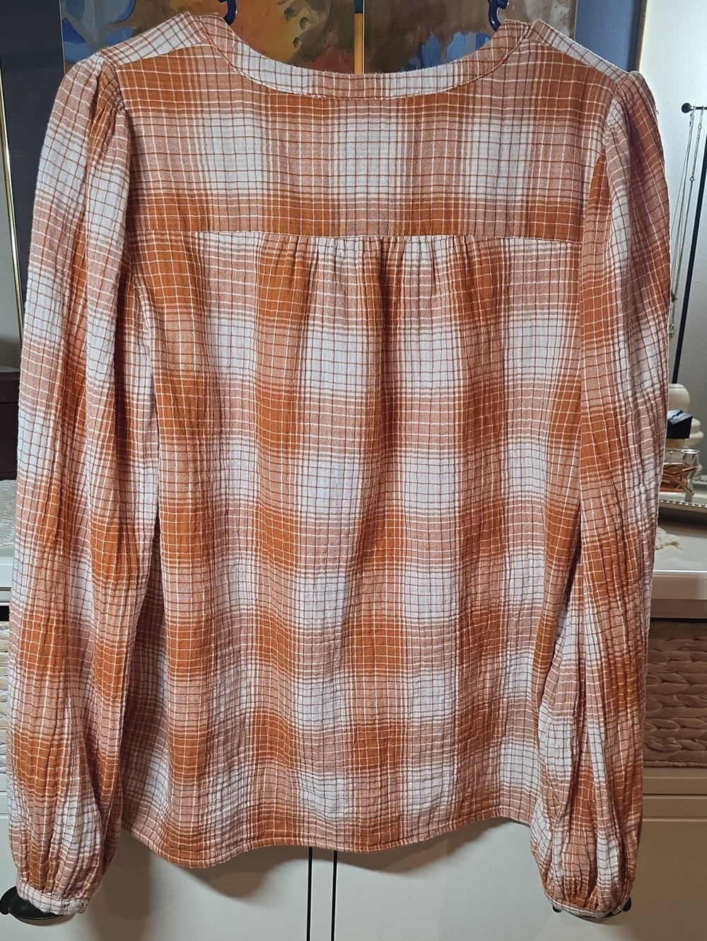 Universal Thread Lightweight Orange Plaid Button-Front Women's Top Shirt Medium - Picture 5 of 12